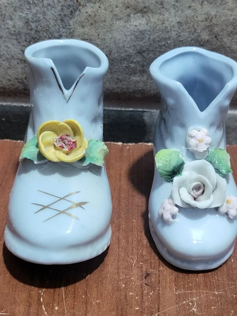 Vintage Miniature Porcelain Shoe Figurines Set of 2